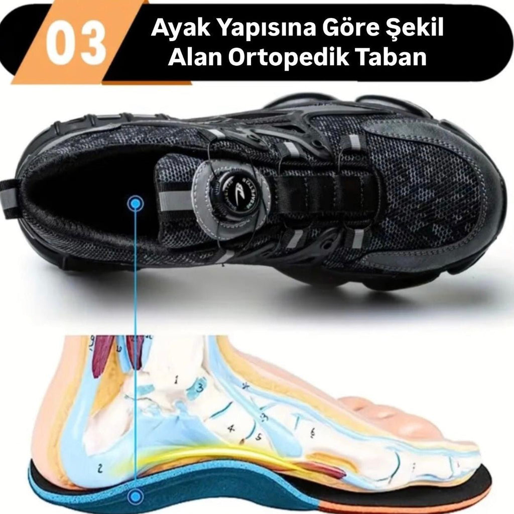 Otomatik Bağcıklı Çelik Burun Air Taban İş Güvenlik Ayakkabısı Ortopedik Delinmez iş güvenlik ayakkabısı S1P SRC çelik burun otomatik bağcık sistemi | 9ksafetytr.com
