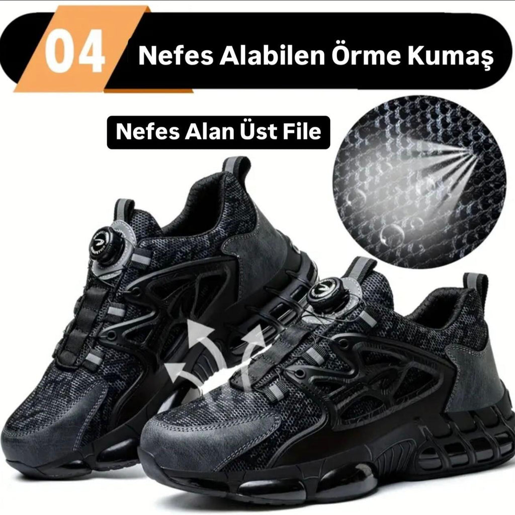 Otomatik Bağcıklı Çelik Burun Air Taban İş Güvenlik Ayakkabısı Ortopedik Delinmez iş güvenlik ayakkabısı S1P SRC çelik burun otomatik bağcık sistemi | 9ksafetytr.com